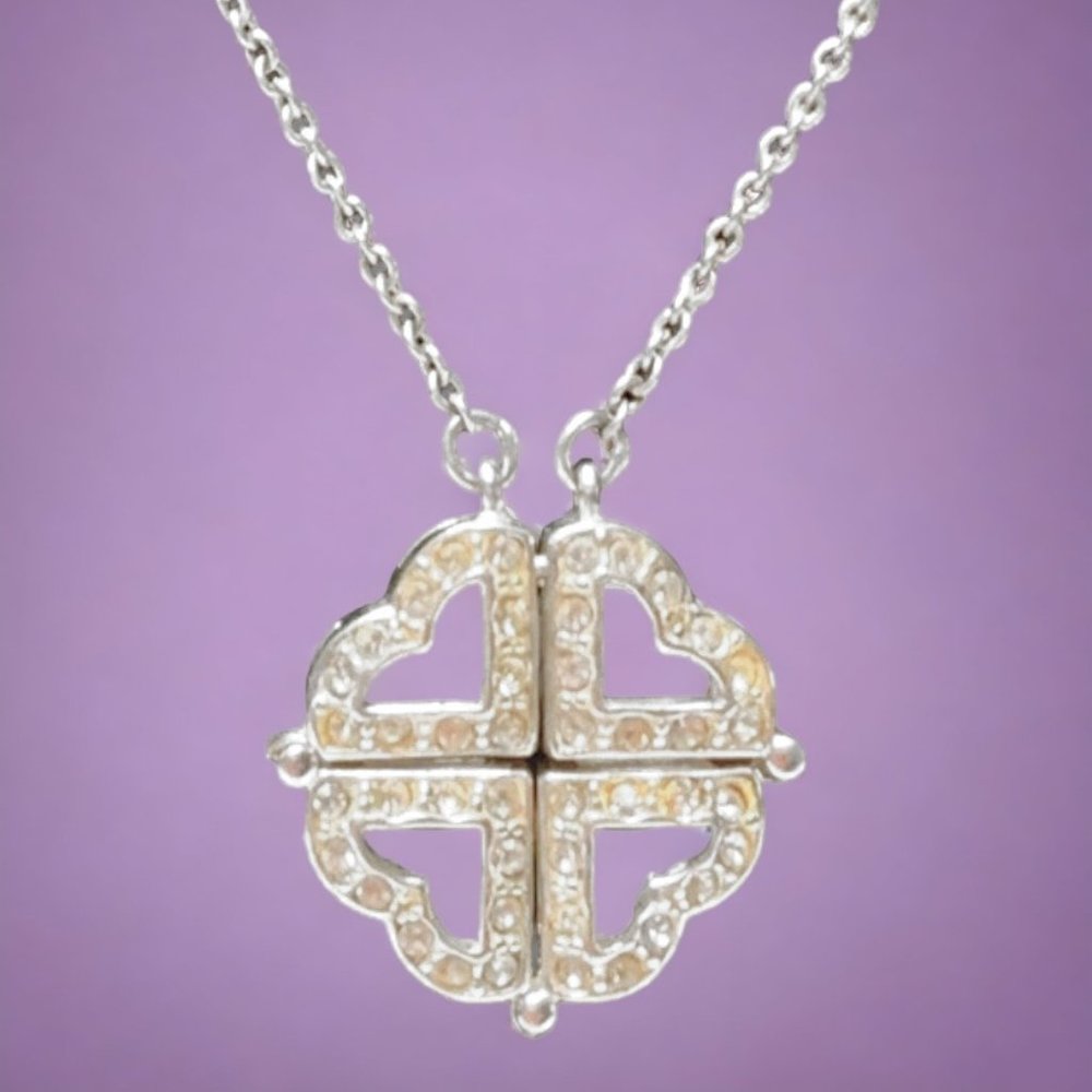 PREMIER DESIGNS Silver Tone‎ Convertible Quad Heart Rhinestone Necklace